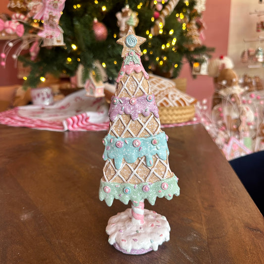B-KEUZE: Viv! Christmas Kerstbeeld - Gingerbread Kerstboom met Snoep - pastel roze - 26cm