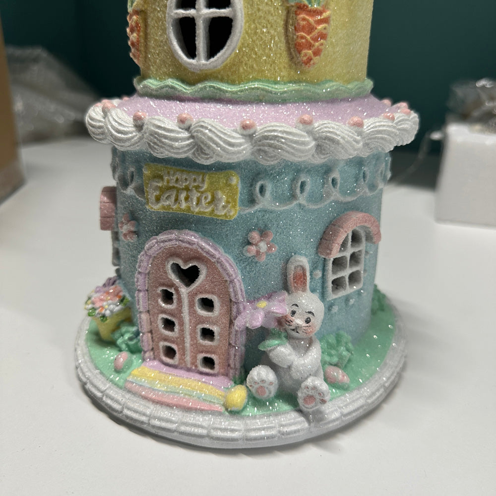B-GRADE: Viv! Christmas Easter Decoration - 'Happy Easter' House with Bunny incl. LED Lights - pastel - 26cm