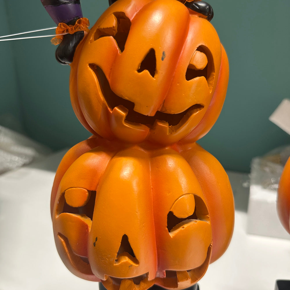 B-GRADE: Viv! Christmas Halloween Decoration Figure - 'Happy Halloween' Cat on Stack of Pumpkins incl. LED Lights - 53cm