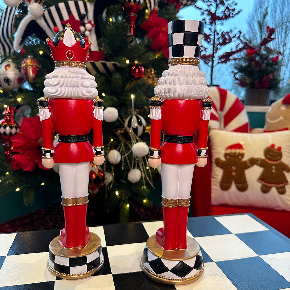 Viv! Christmas Tabletop Figure - Nutcracker on Pedestal - Set of 2 - Red White Black - 33cm