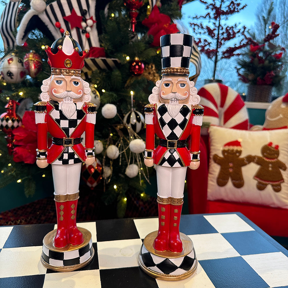 Viv! Christmas Tabletop Figure - Nutcracker on Pedestal - Set of 2 - Red White Black - 33cm