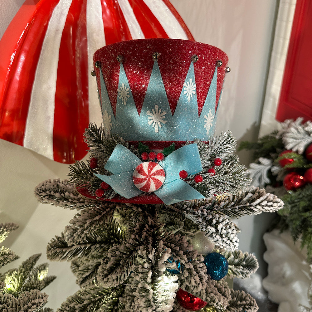 Viv! Christmas Tree Centrepiece - Peppermint Candy Top Hat - Blue Red - 25 cm