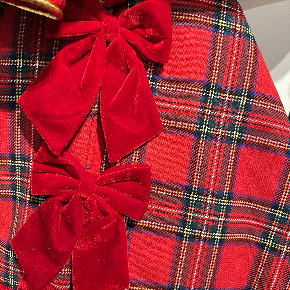 Viv! Christmas Luxury Tree Skirt - Classic Tartan w/ Velvet Bows - Red - Ø154 cm