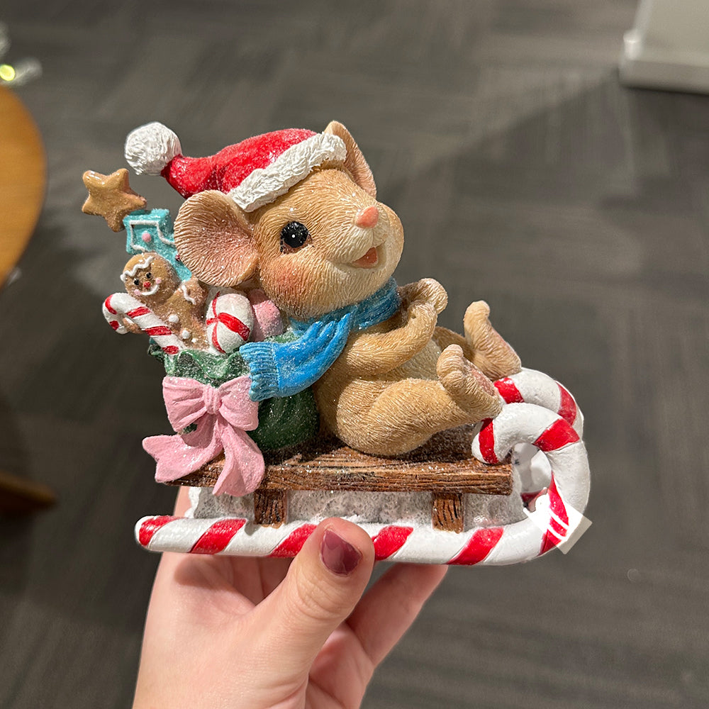 Viv! Christmas Tabletop Figure - Mice with Presents - Set of 3 - Blue Red - 14 cm