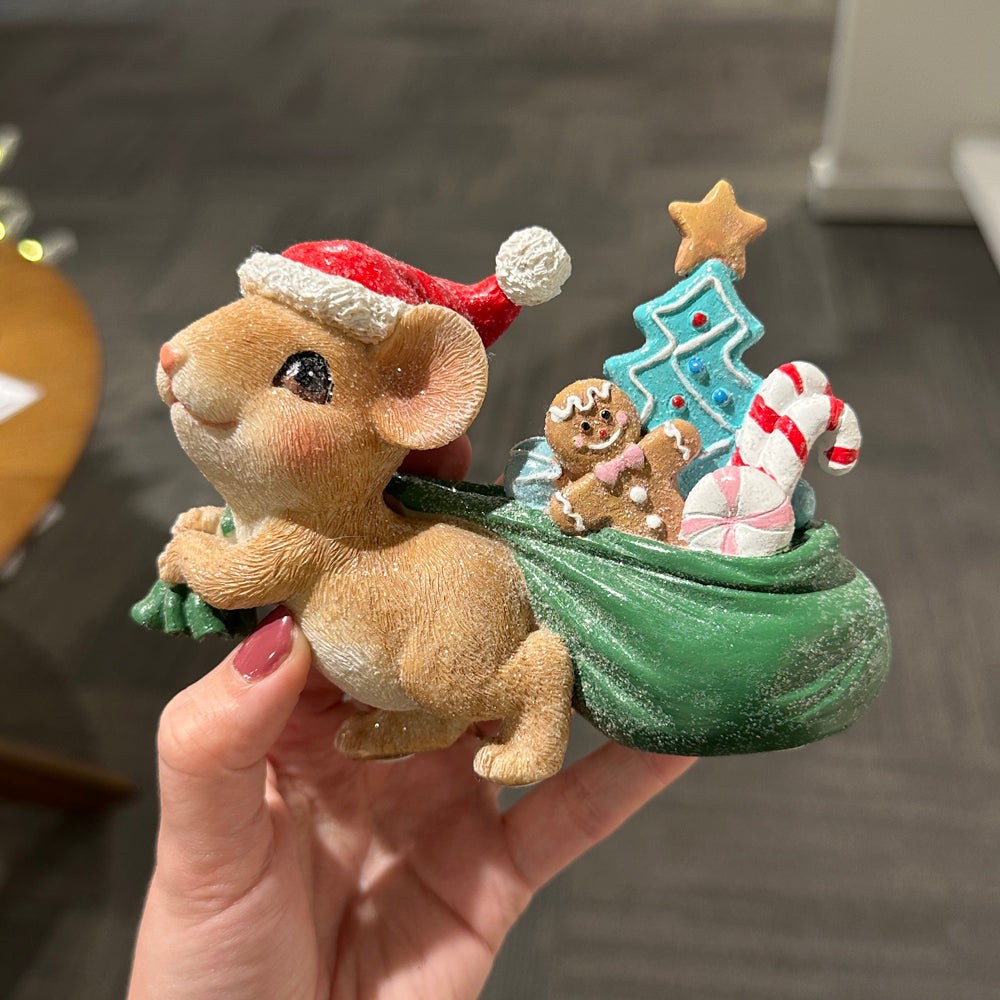 Viv! Christmas Tabletop Figure - Mice with Presents - Set of 3 - Blue Red - 14 cm