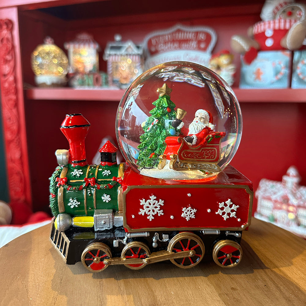 Viv! Christmas Snow Globe incl. Music Box - Santa with Train - red - 16cm