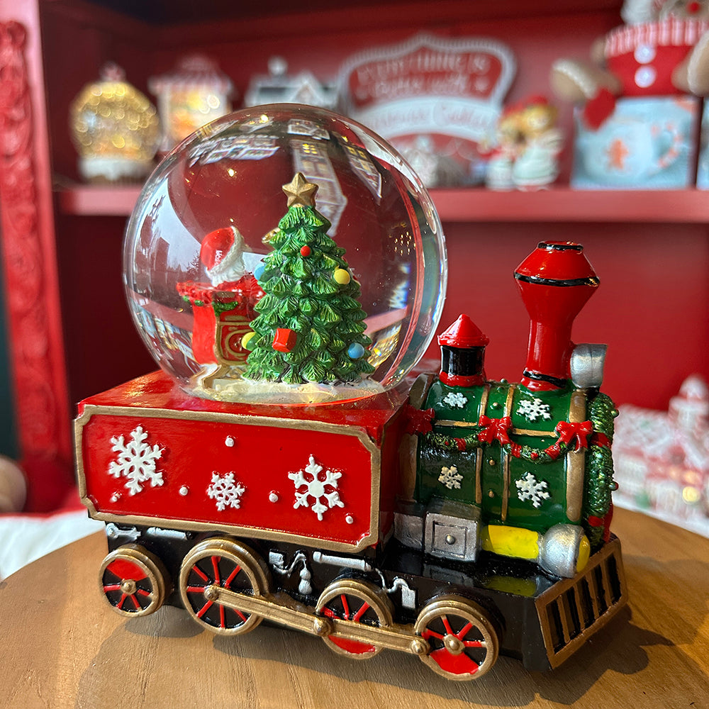 Viv! Christmas Snow Globe incl. Music Box - Santa with Train - red - 16cm