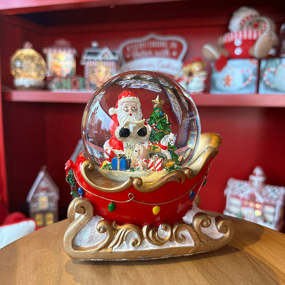 Viv! Christmas Snow Globe incl. Music Box - Santa Claus in Sleigh - Red - 10cm