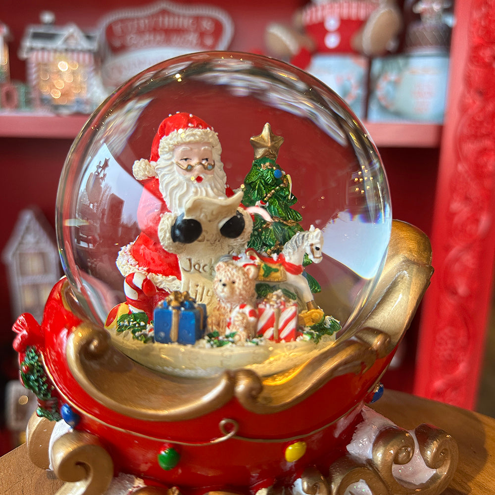 Viv! Christmas Snow Globe incl. Music Box - Santa Claus in Sleigh - Red - 10cm