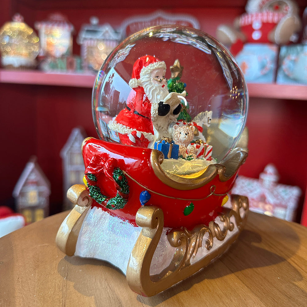 Viv! Christmas Snow Globe incl. Music Box - Santa Claus in Sleigh - Red - 10cm