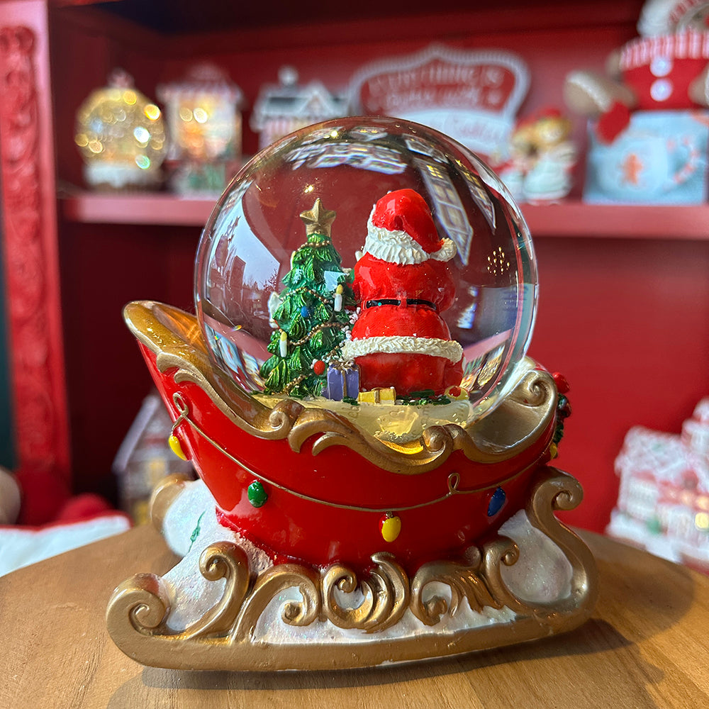 Viv! Christmas Snow Globe incl. Music Box - Santa Claus in Sleigh - Red - 10cm