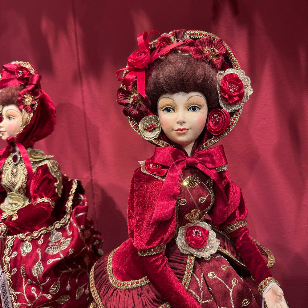 Goodwill M&G Christmas Tabletop Figure - Victorian Brocante Carol Singer Lady Doll with Stand - 62 cm