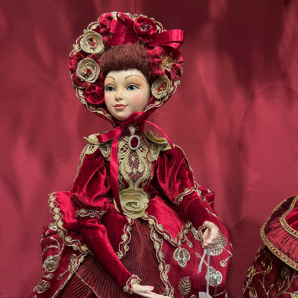 Goodwill M&G Christmas Tabletop Figure - Victorian Carol Singer Ruffle Lady Doll with Stand - 62 cm