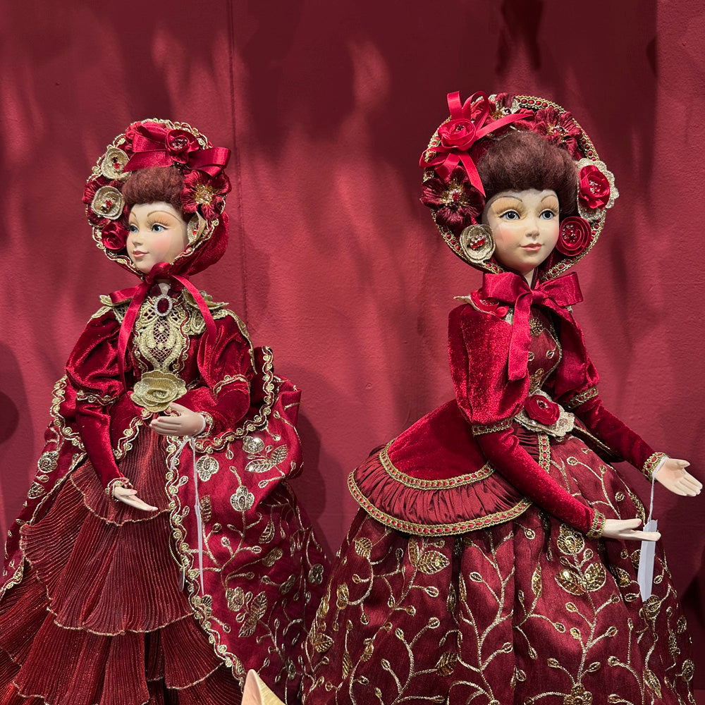 Goodwill M&G Christmas Tabletop Figure - Victorian Carol Singer Ruffle Lady Doll with Stand - 62 cm