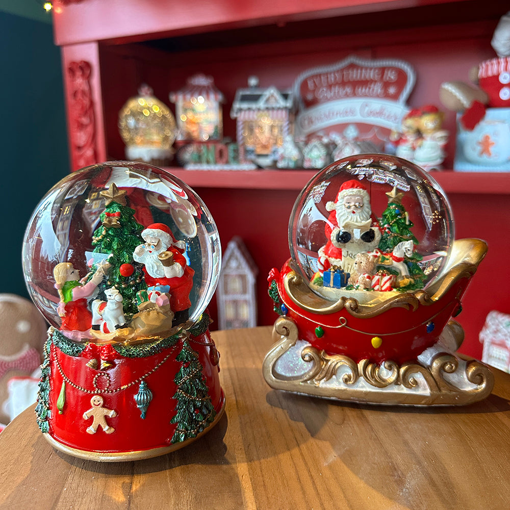 Viv! Christmas Snow Globe incl. Music Box - Santa Claus in Sleigh - Red - 10cm