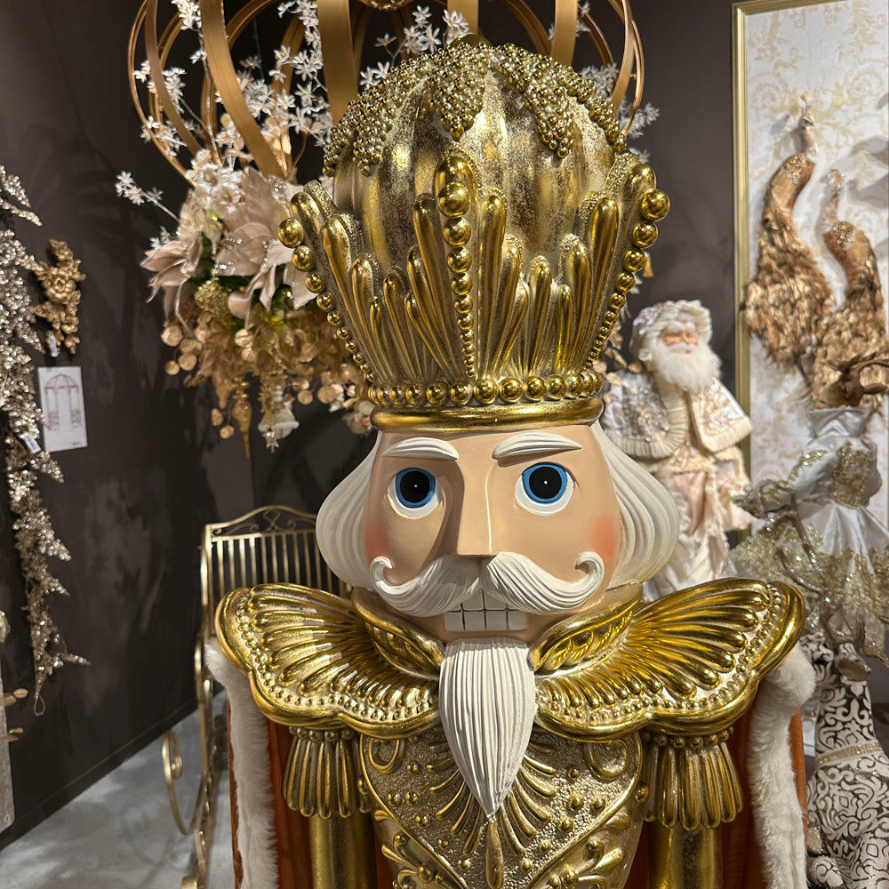 Goodwill M&G Christmas Figure Display - XXL Nutcracker with Fabric Cape - Cream Gold - 183cm