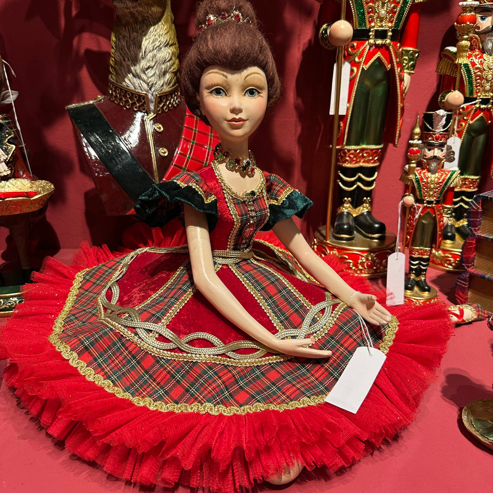 Goodwill M&G Christmas Tabletop Figure - Tartan Sitting Ballerina Doll - 54 cm
