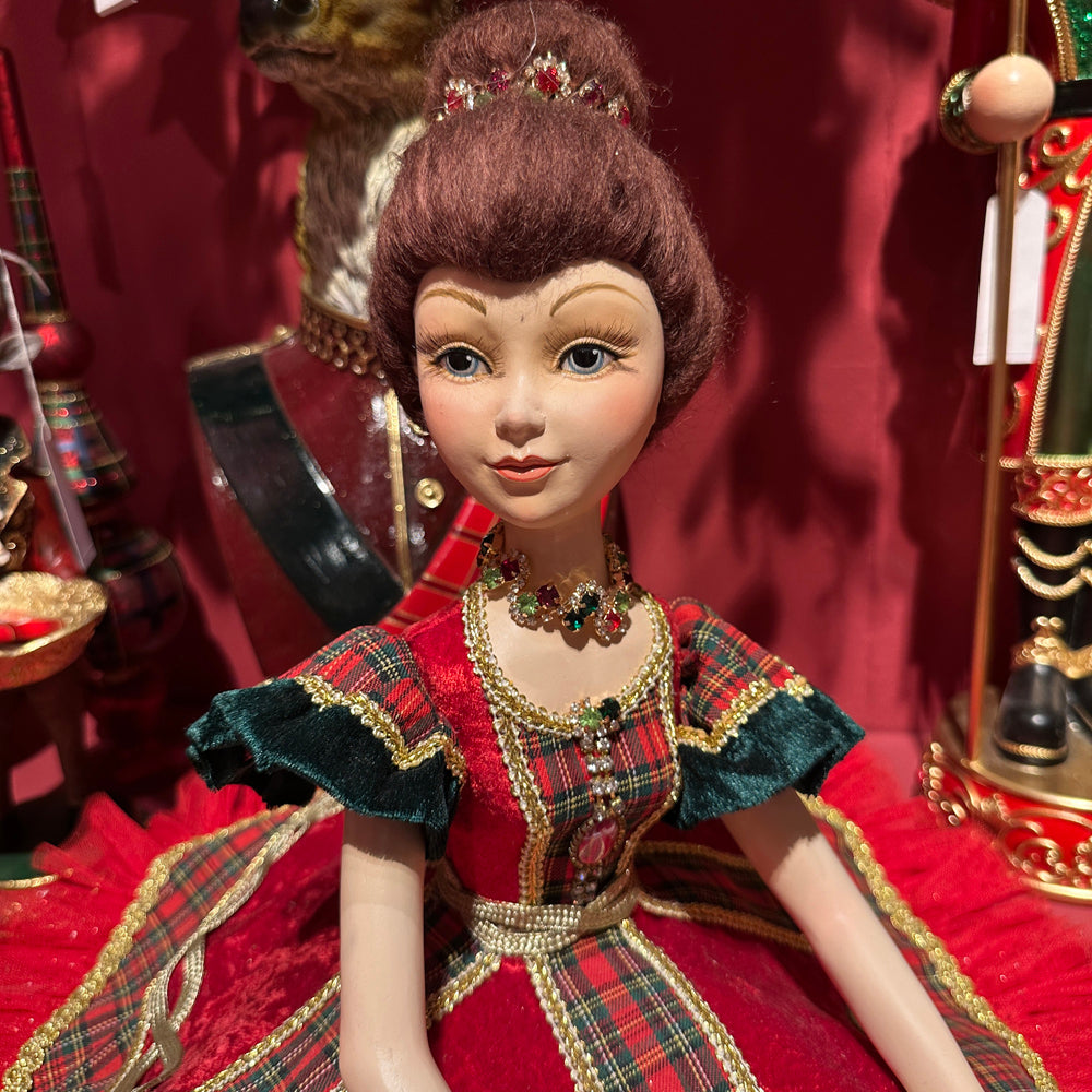 Goodwill M&G Christmas Tabletop Figure - Tartan Sitting Ballerina Doll - 54 cm