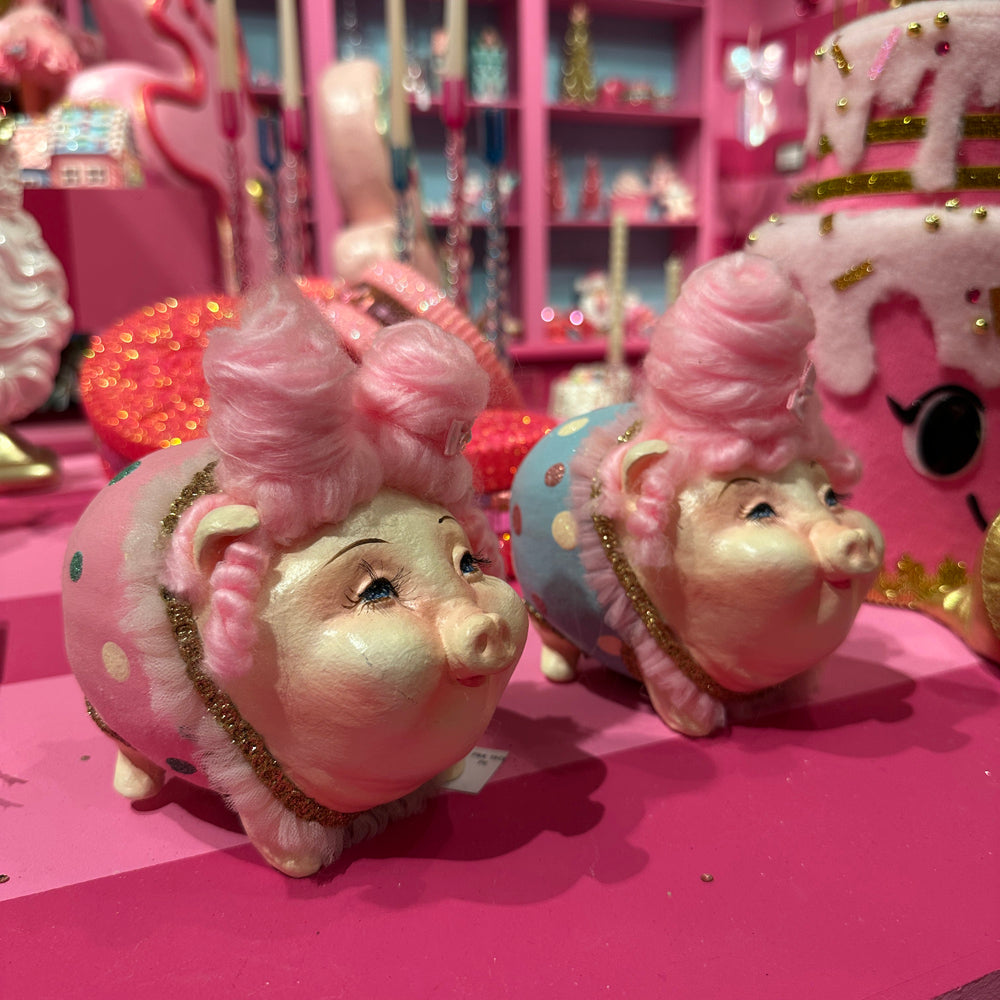 Goodwill M&G Christmas Tabletop Figure - Cotton Candy Carnival Piggy Banks - Set of 2 - Pink - 15 cm