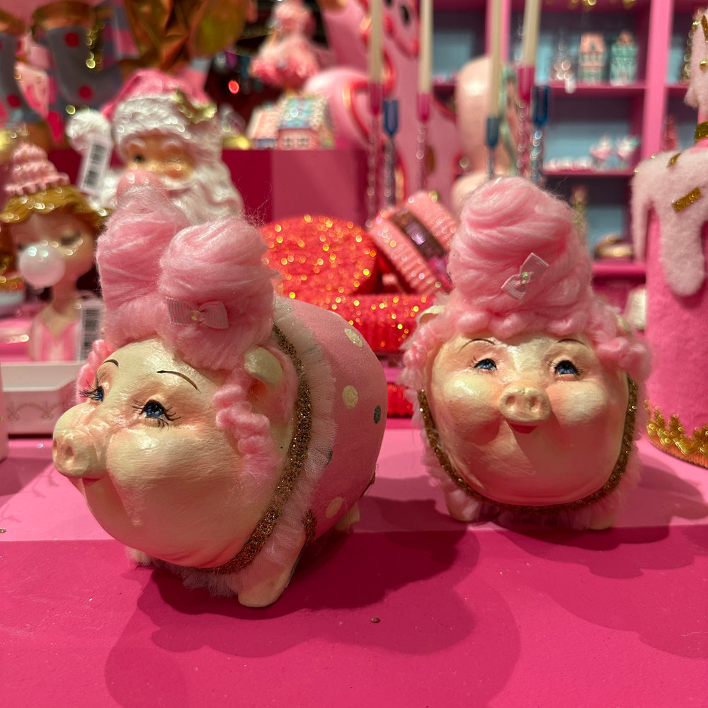 Goodwill M&G Christmas Tabletop Figure - Cotton Candy Carnival Piggy Banks - Set of 2 - Pink - 15 cm