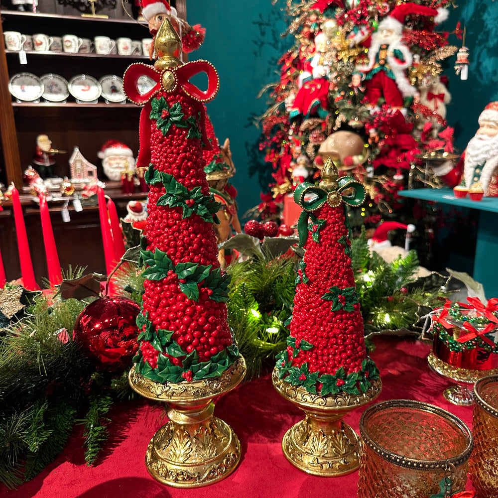 Goodwill M&G Christmas Tabletop Figure - Holly Berry Trees - Set of 2 - Red Green - 48 & 30 cm