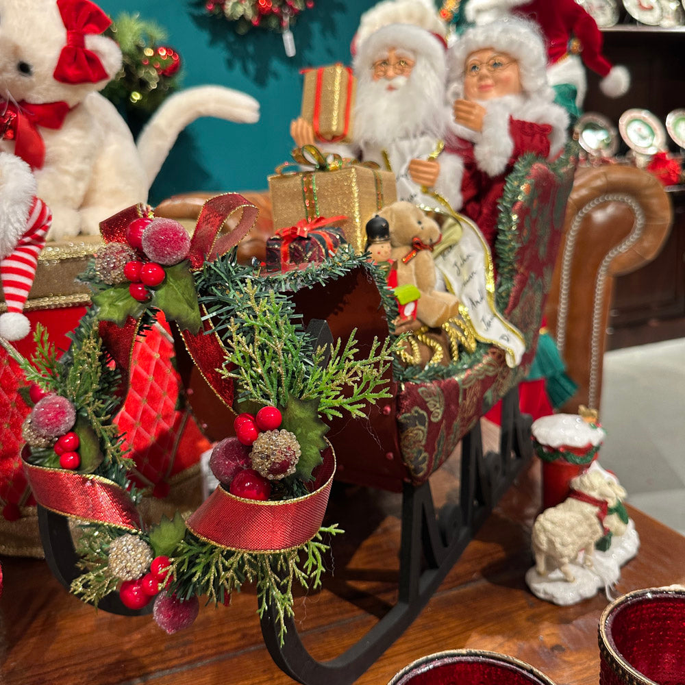 Goodwill M&G Christmas Tabletop Figure - Mr. & Mrs. Santa Claus in Sleigh - 60 cm
