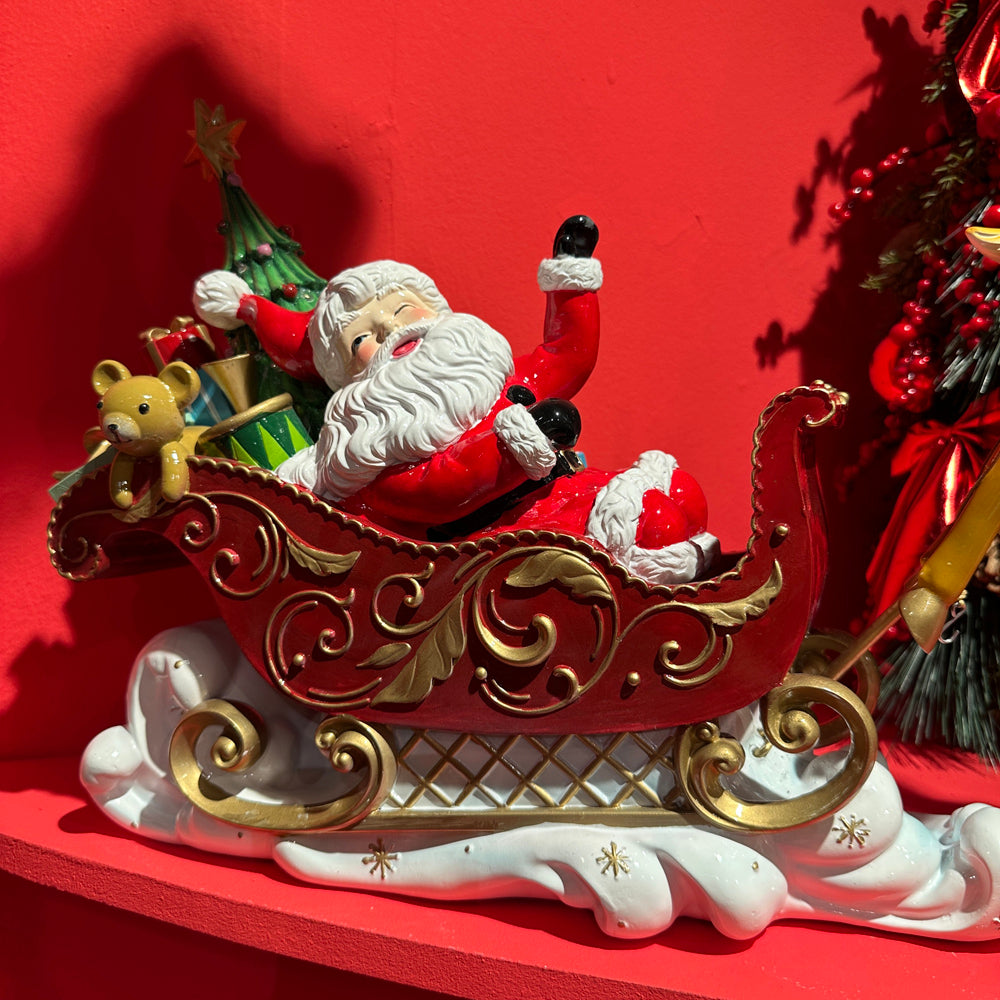 Goodwill M&G Christmas Tabletop Figure - Santa in Sleigh w/ Reindeer w/ LED Lights - Red Green - 52 cm