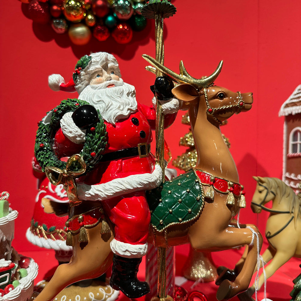 Goodwill M&G Christmas Tabletop Figure - Carousel Deer with Santa - 45.5 cm