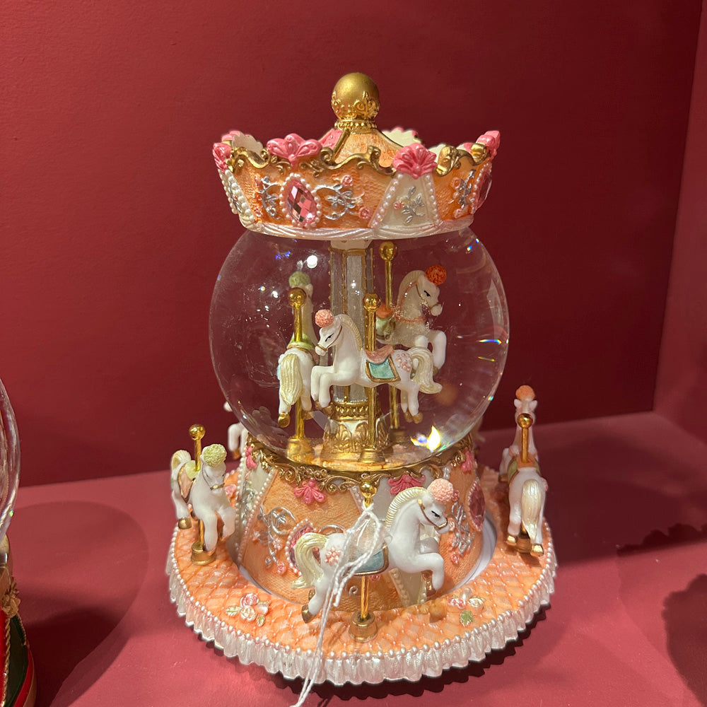 Goodwill M&G Christmas Snow Globe with Music & Movement - Horse Carousel - Pink - 18.5cm