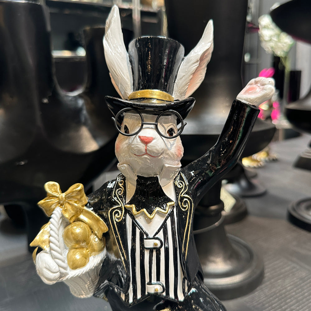 Viv! Christmas Easter decoration - Bunny with Basket - black and white - 36cm