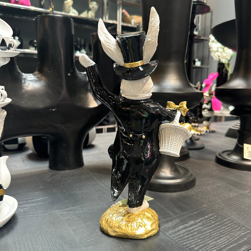 Viv! Christmas Easter decoration - Bunny with Basket - black and white - 36cm