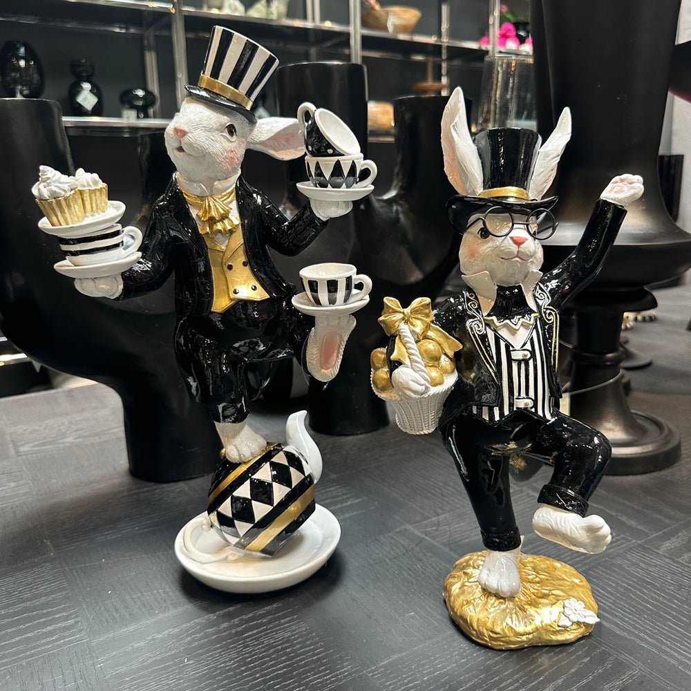 Viv! Christmas Easter decoration - Bunny with Basket - black and white - 36cm