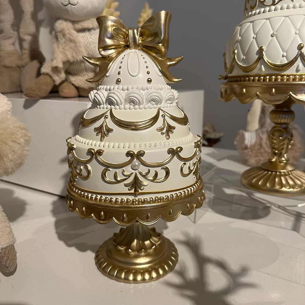 Viv! Christmas Weihnachtsfigur - Torte mit Schleife - Weiß Gold - 32 cm
