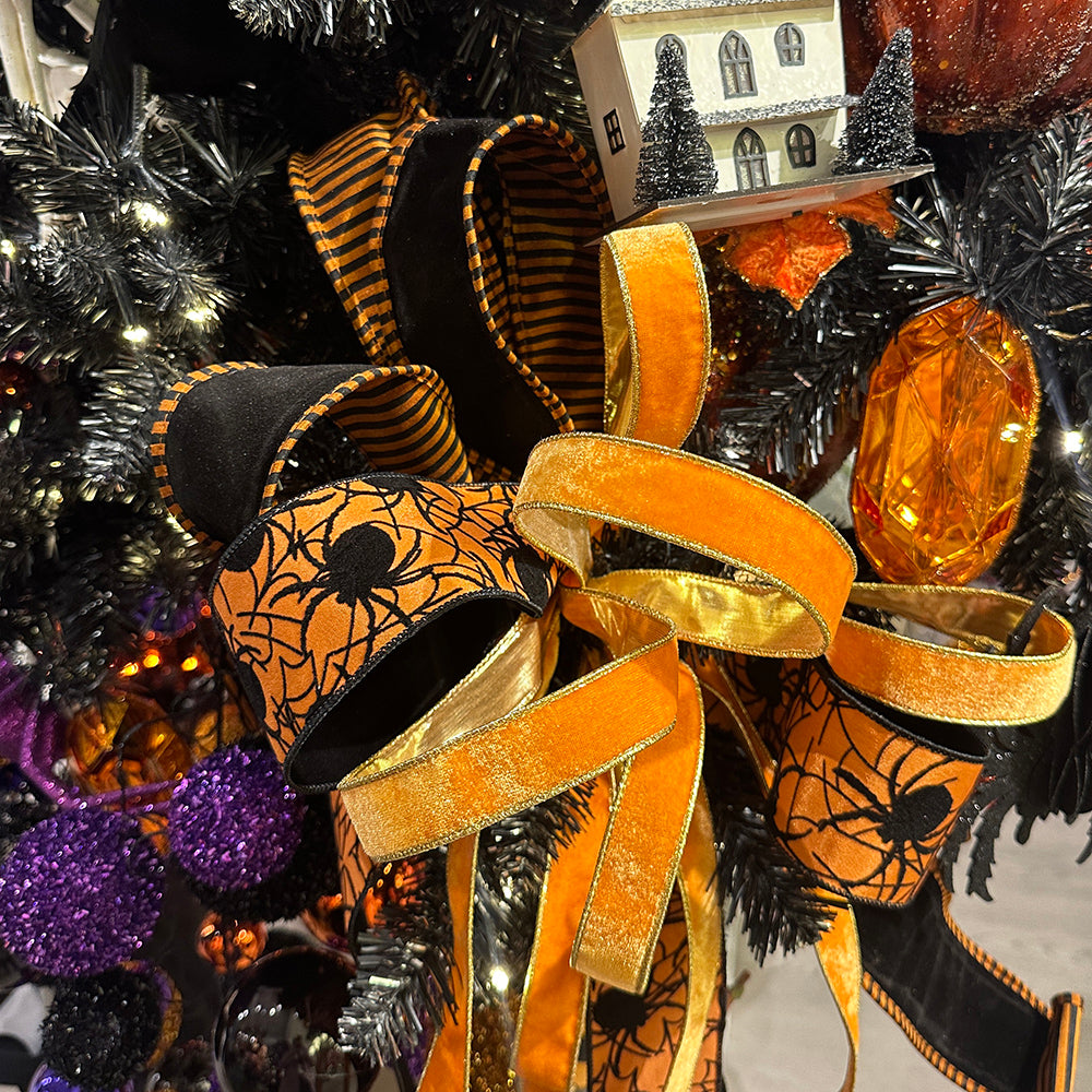 Viv! Christmas Halloween Ribbon with Wire - Dupion with Stripes - Black Orange - 6.4 cm x 9.1 m