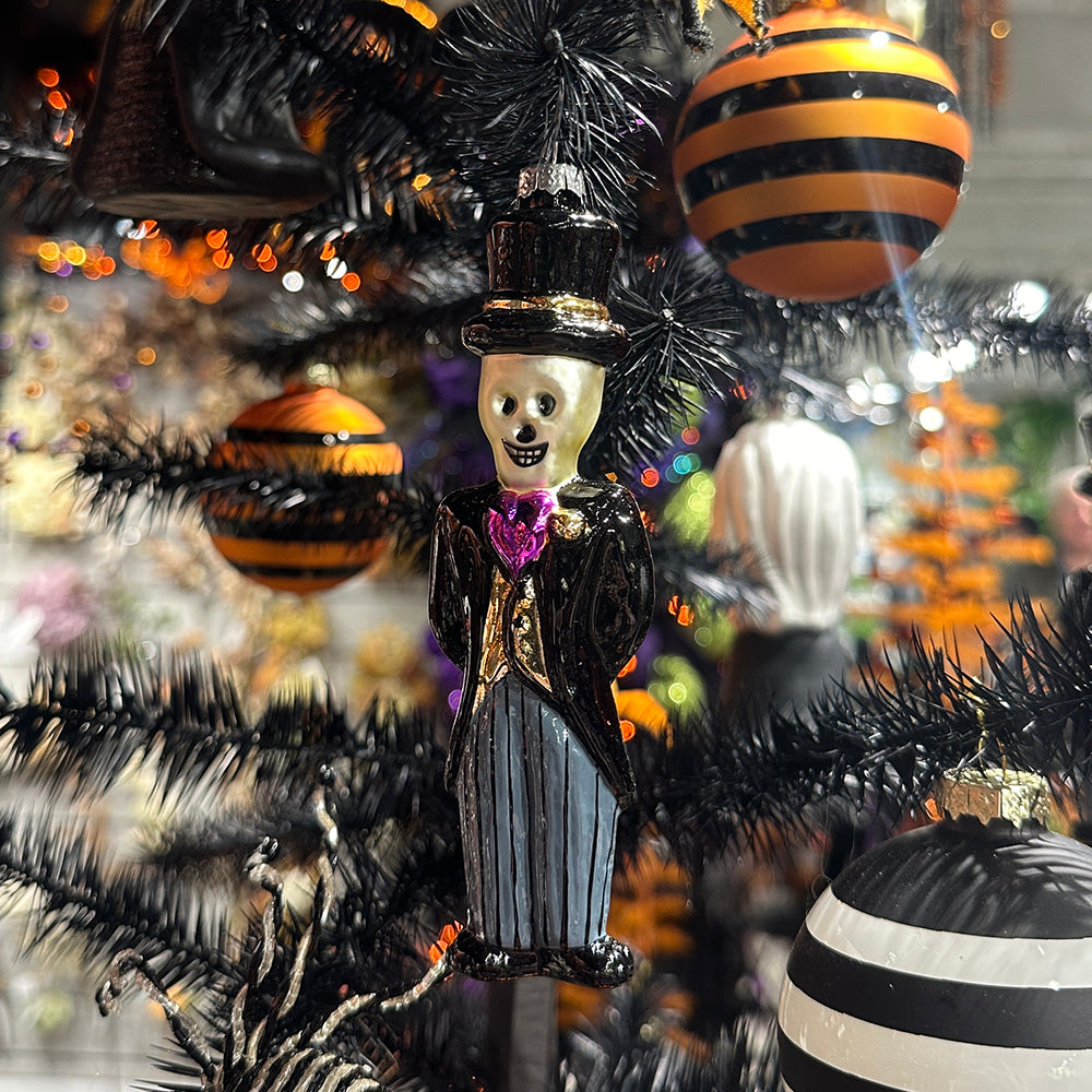 Viv! Christmas Halloween Decor - Bride & Groom Skeleton Ornament - Set of 4 - Glass - 14 cm