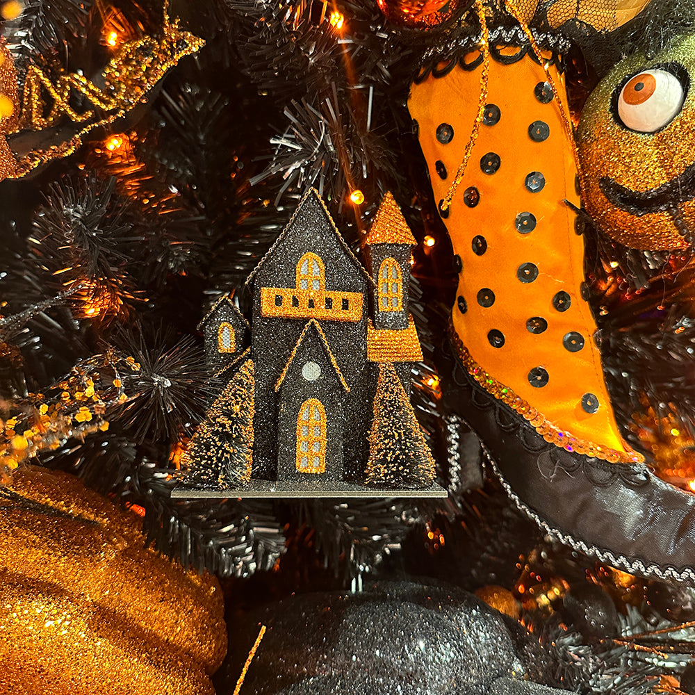 Viv! Christmas Halloween Decoration - Haunted House Ornament incl. LED Lighting - set of 2 - 13 cm