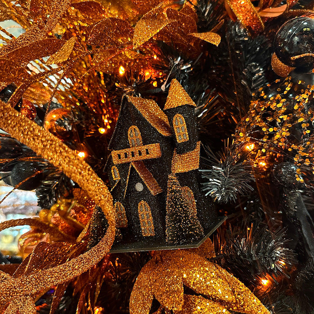 Viv! Christmas Halloween Decoration - Haunted House Ornament incl. LED Lighting - set of 2 - 13 cm