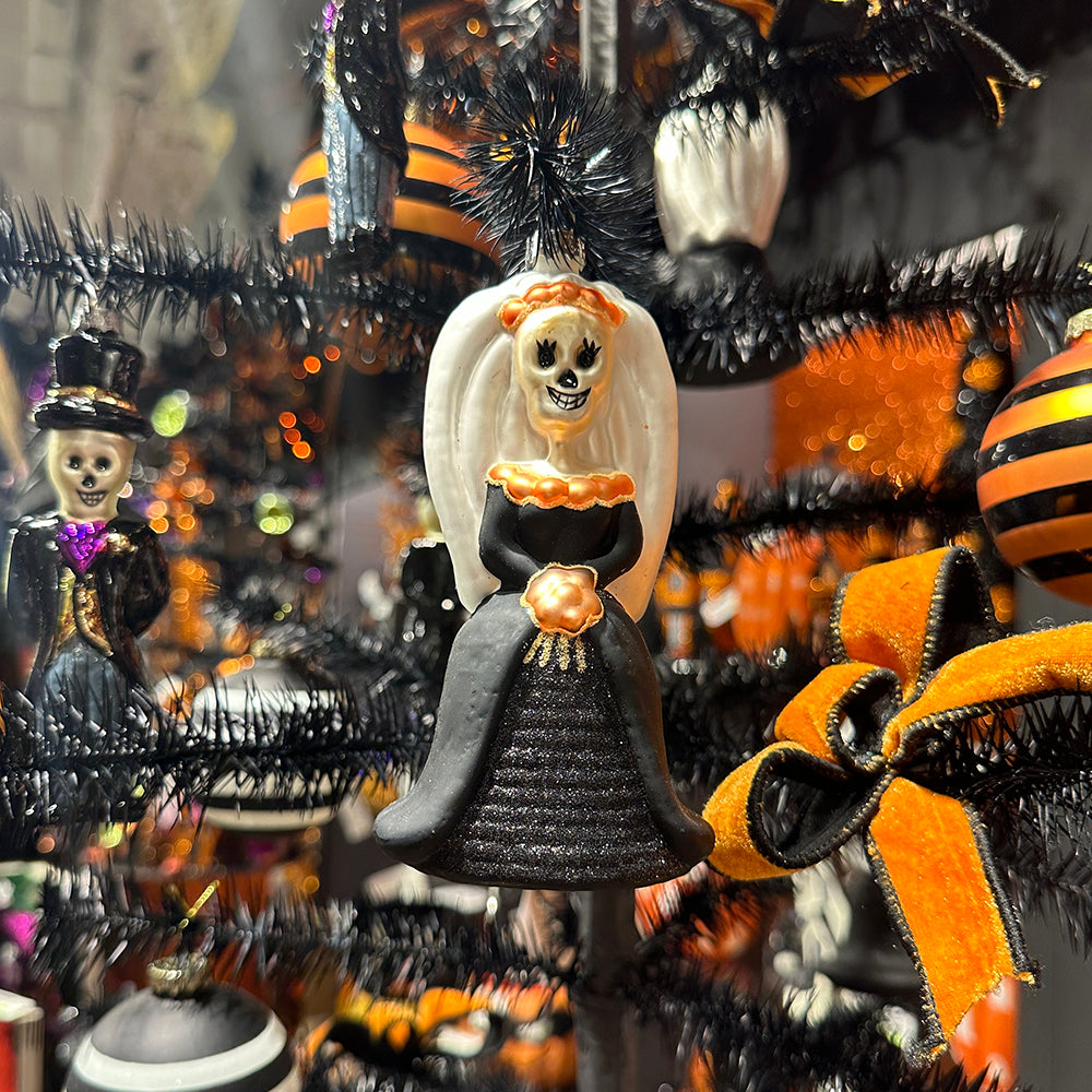 Viv! Christmas Halloween Decor - Bride & Groom Skeleton Ornament - Set of 4 - Glass - 14 cm