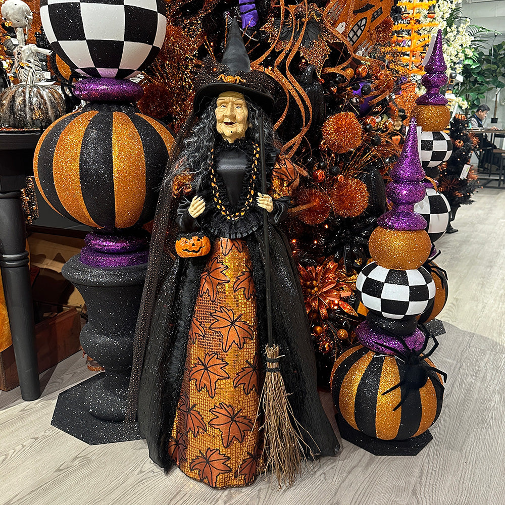 Viv! Christmas Halloween Decoration Statue - XL Standing Witch with Pumpkin Lantern - 107 cm