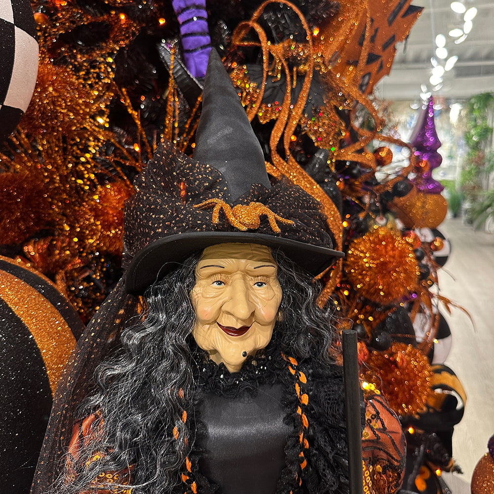 Viv! Christmas Halloween Decoration Statue - XL Standing Witch with Pumpkin Lantern - 107 cm