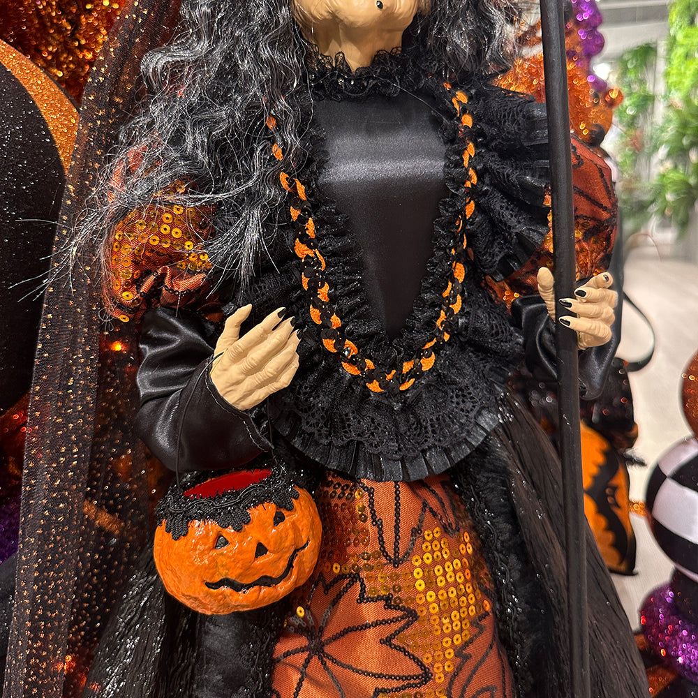Viv! Christmas Halloween Decoration Statue - XL Standing Witch with Pumpkin Lantern - 107 cm