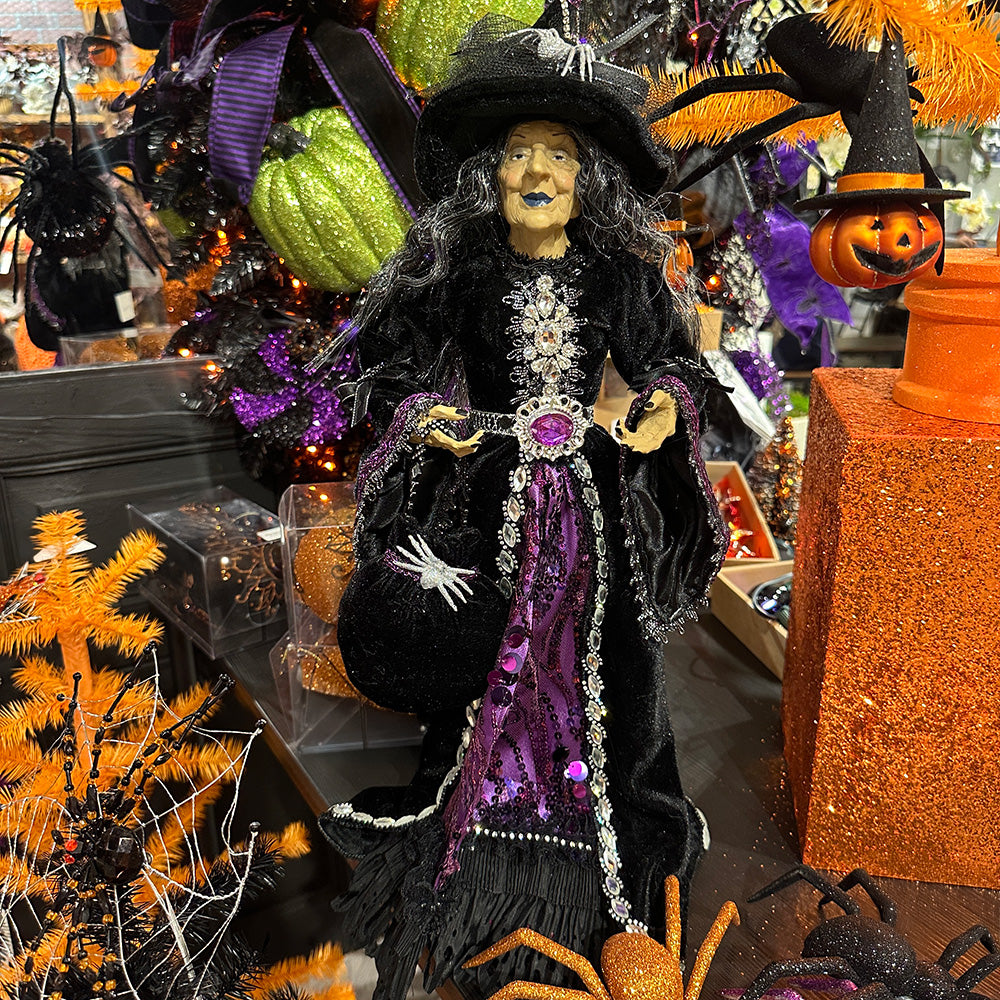 Viv! Christmas Halloween Tabletop Figurine - Scary Witch on Pedestal - purple black - 61 cm
