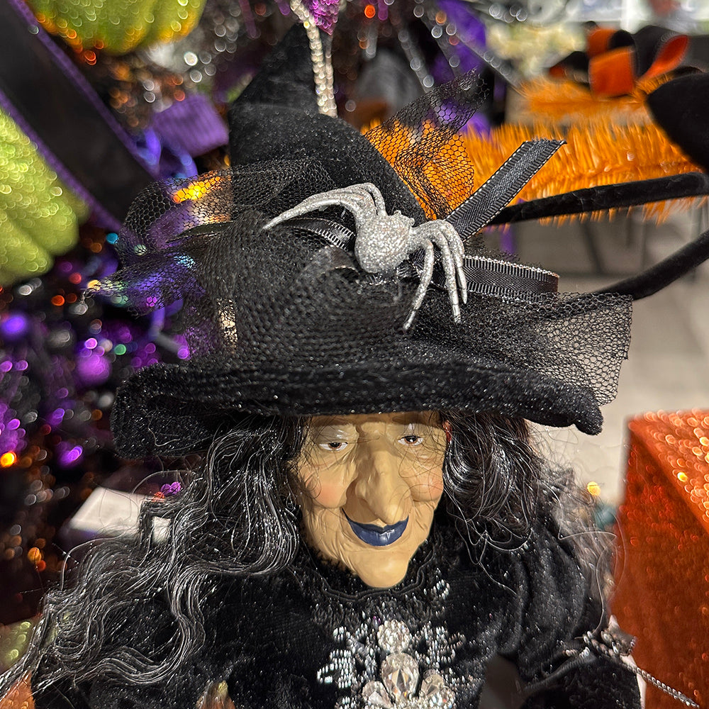 Viv! Christmas Halloween Tabletop Figurine - Scary Witch on Pedestal - purple black - 61 cm