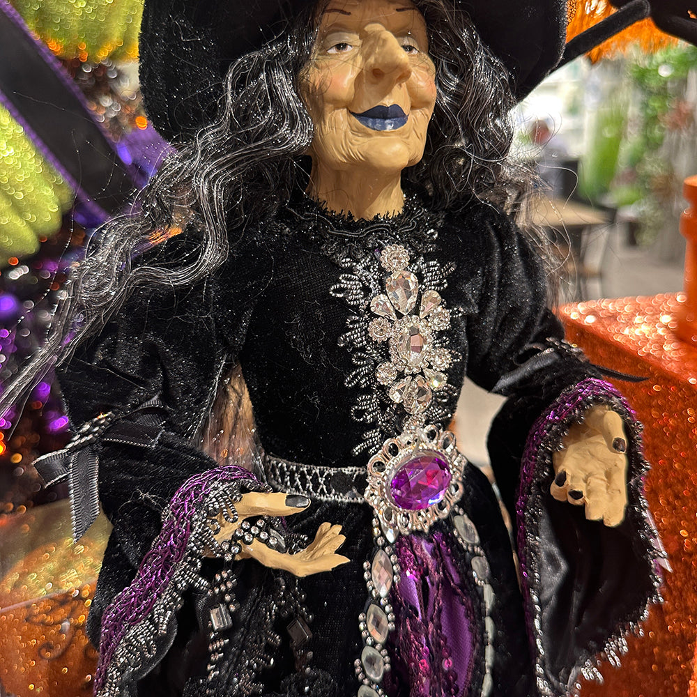 Viv! Christmas Halloween Tabletop Figurine - Scary Witch on Pedestal - purple black - 61 cm