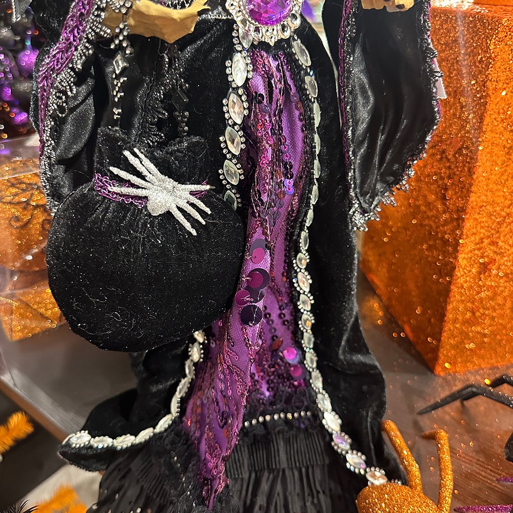 Viv! Christmas Halloween Tabletop Figurine - Scary Witch on Pedestal - purple black - 61 cm