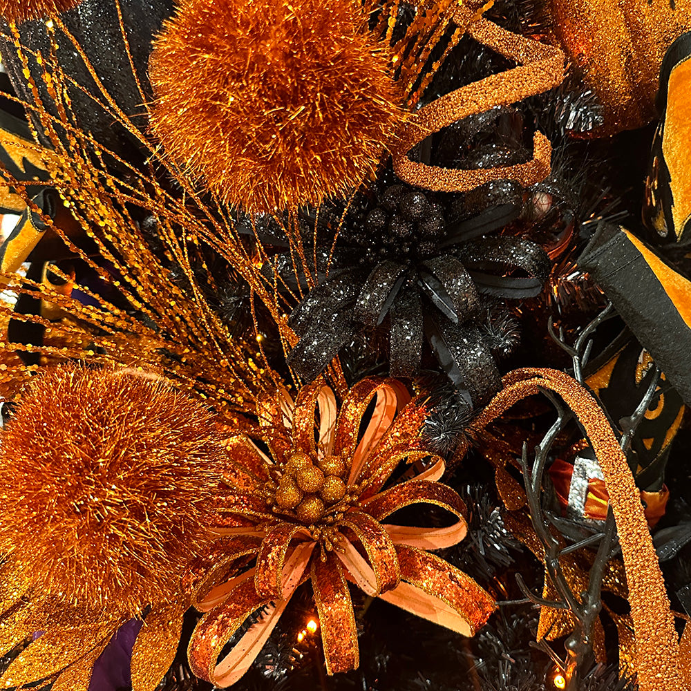 Viv! Christmas Halloween Decoratie - Glitter Pompom Decoratietak - oranje - 89 cm