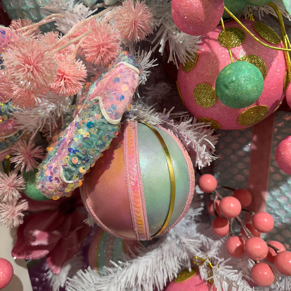 Viv! Christmas Bauble - Iridescent Ball with Sequins - set of 2 - pink blue - Ø12cm