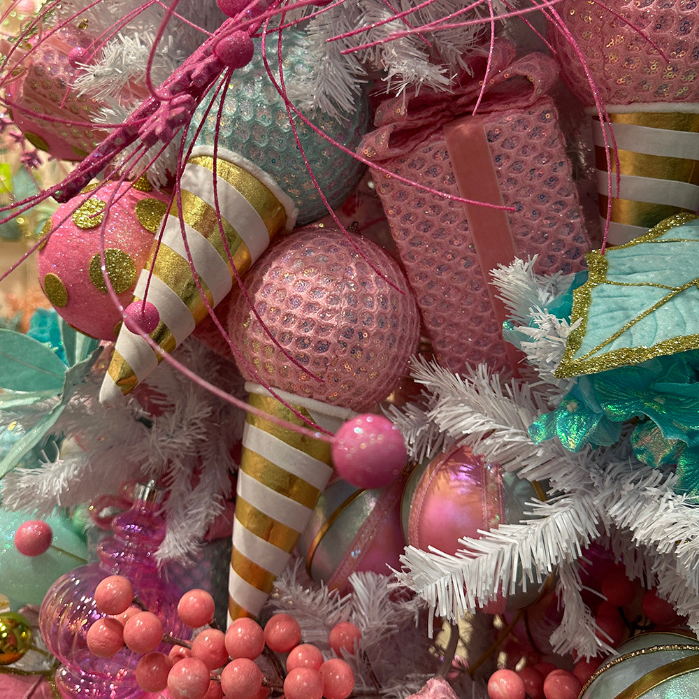 Viv! Christmas Ornament - Ice Cream Cone with Mesh Ball - Pink - 30cm