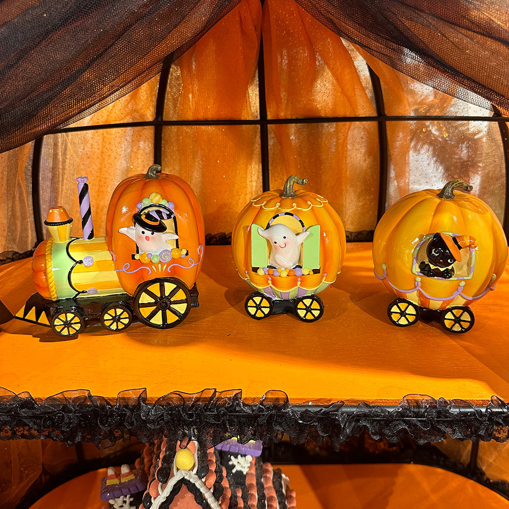 Viv! Christmas Halloween Decoratie Beeld - Snoep Trein van Pompoenen - 40 x 12 cm