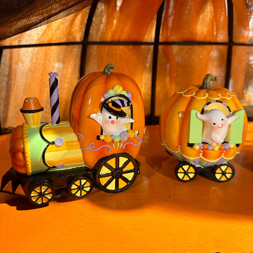 Viv! Christmas Halloween Decoratie Beeld - Snoep Trein van Pompoenen - 40 x 12 cm